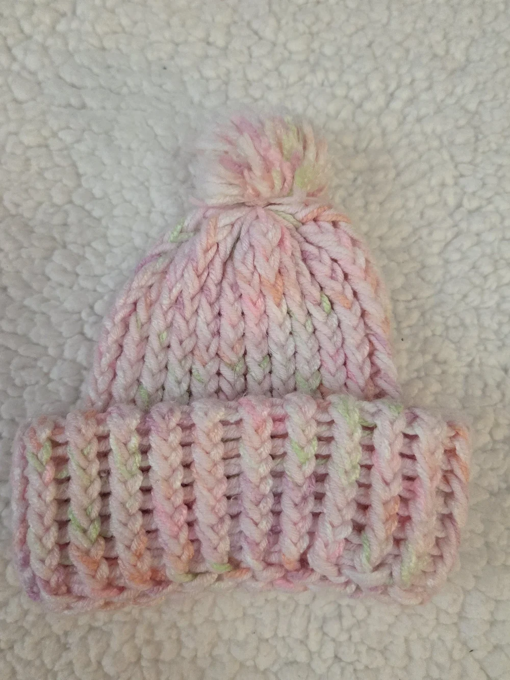 Handmade Chunky Knit Baby Beanie Hat  Pom Pom Light Pink Speckled Purple Orange